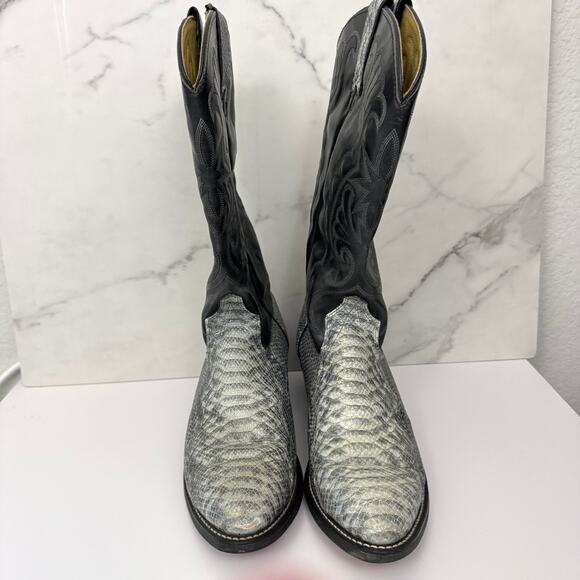Cowboy Western Boots Mens 10.5 Made USA Texas Snake Print Classic Country Black - Picture 6 of 11